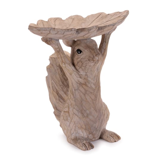 Beige Woodland Squirrel Resin Bird Feeder Set